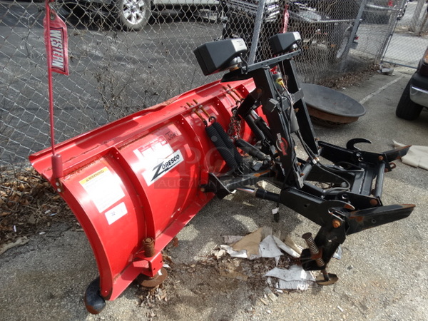 Western Products Red Metal 8' Snow Plow w/ Black Metal Frame and Headlights. Plow Was In Working Condition Last Winter. 96x53x48 - Image 11 of 11