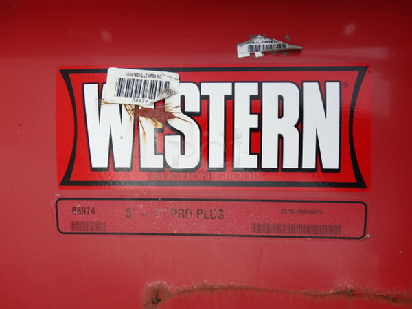 Western Products Pro Plus Red Metal 8' Snow Plow w/ Black Metal Frame and Headlights. Plow Was In Working Condition Last Winter. 103x60x52 - Image 4 of 11
