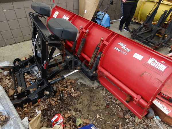 Western Products Pro Plus Red Metal 8' Snow Plow w/ Black Metal Frame and Headlights. Plow Was In Working Condition Last Winter. 103x60x52 - Image 6 of 11