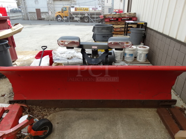 Western Products Pro Plus Red Metal 8' Snow Plow w/ Black Metal Frame and Headlights. Plow Was In Working Condition Last Winter. 103x60x52 - Image 10 of 11