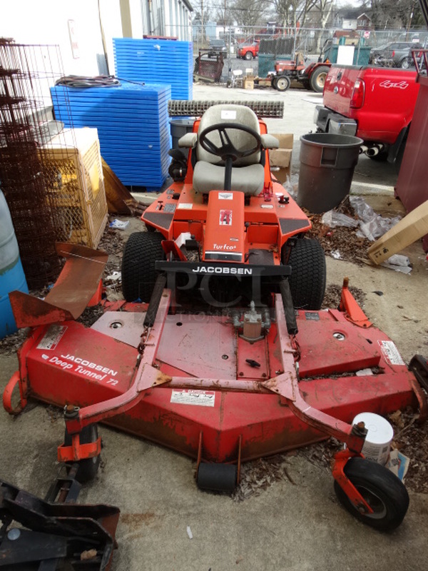 ExMark Jacobsen Turfcat T428D Deep Tunnel 72 Red Metal Commercial Riding Lawnmower. 78x126x48 - Image 1 of 12