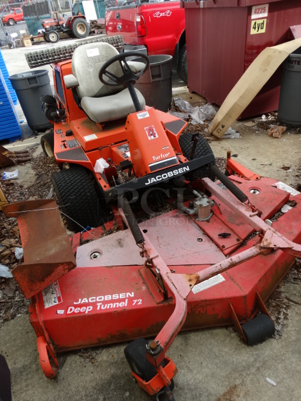 ExMark Jacobsen Turfcat T428D Deep Tunnel 72 Red Metal Commercial Riding Lawnmower. 78x126x48 - Image 5 of 12