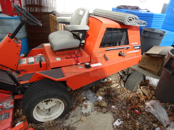 ExMark Jacobsen Turfcat T428D Deep Tunnel 72 Red Metal Commercial Riding Lawnmower. 78x126x48 - Image 10 of 12