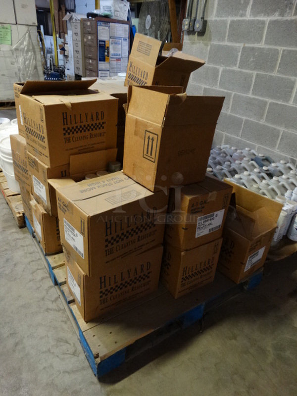 ALL ONE MONEY! PALLET LOT of Various Items Including Hillyard Super Shine AII and Vanguard Disinfectant Spray! Pallet: 40x38x36 - Image 2 of 7