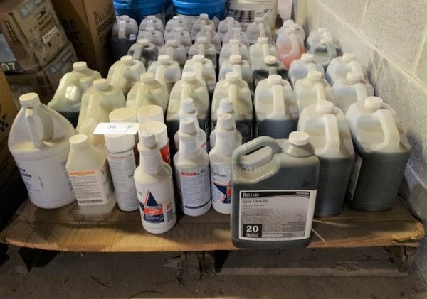 ALL ONE MONEY! PALLET LOT of Various Items Including Hillyard Spray Clean HD Ultra Tough Spray and Wipe Cleaner! Pallet: 42x38x12