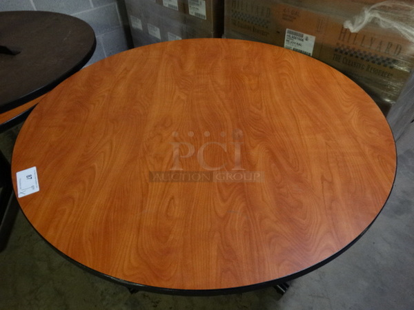 Wood Pattern Round Table on Black Metal Table Base. Stock Picture - Cosmetic Condition May Vary. 48x48x30 - Image 2 of 5