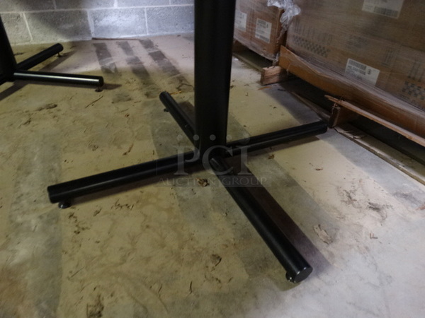 Wood Pattern Round Table on Black Metal Table Base. Stock Picture - Cosmetic Condition May Vary. 48x48x30 - Image 4 of 5