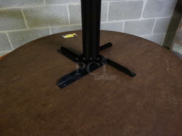 Wood Pattern Round Table on Black Metal Table Base. Stock Picture - Cosmetic Condition May Vary. 48x48x30 - Image 5 of 5