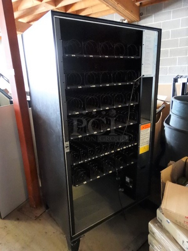 Black Metal Commercial Snack Vending Machine. Missing Front Pane of Glass. 39x28x73