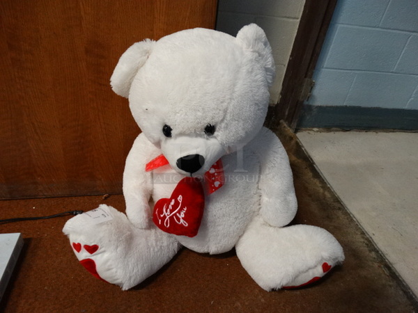 White Valentines Day Stuffed Bear. 27x19x24