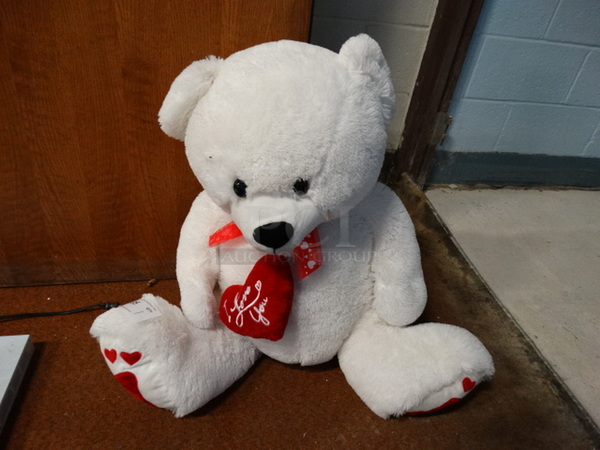 White Valentines Day Stuffed Bear. 27x19x24 - Image 1 of 3