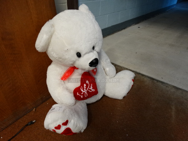 White Valentines Day Stuffed Bear. 27x19x24 - Image 3 of 3