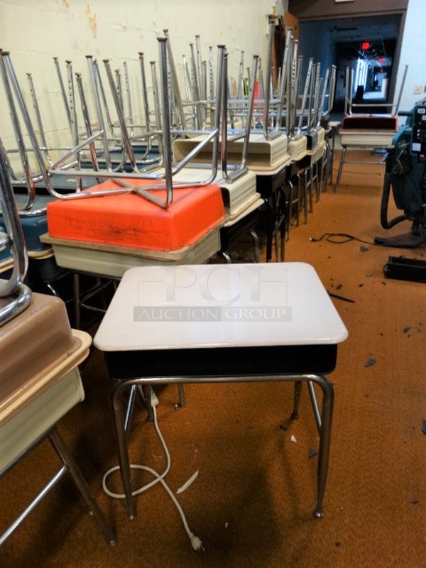 10 Various Metal Children's Desks. Includes 24x18x26. 10 Times Your Bid!