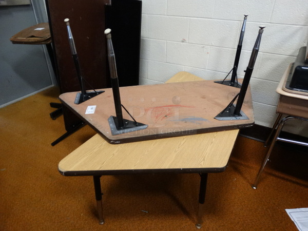 2 Wood Pattern Tables on Metal Legs. 57x26x20. 2 Times Your Bid! - Image 1 of 3