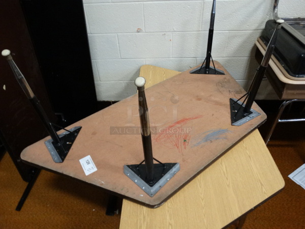 2 Wood Pattern Tables on Metal Legs. 57x26x20. 2 Times Your Bid! - Image 2 of 3