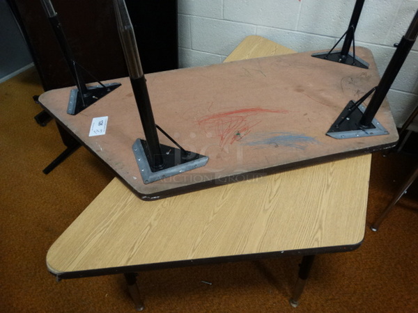 2 Wood Pattern Tables on Metal Legs. 57x26x20. 2 Times Your Bid! - Image 3 of 3