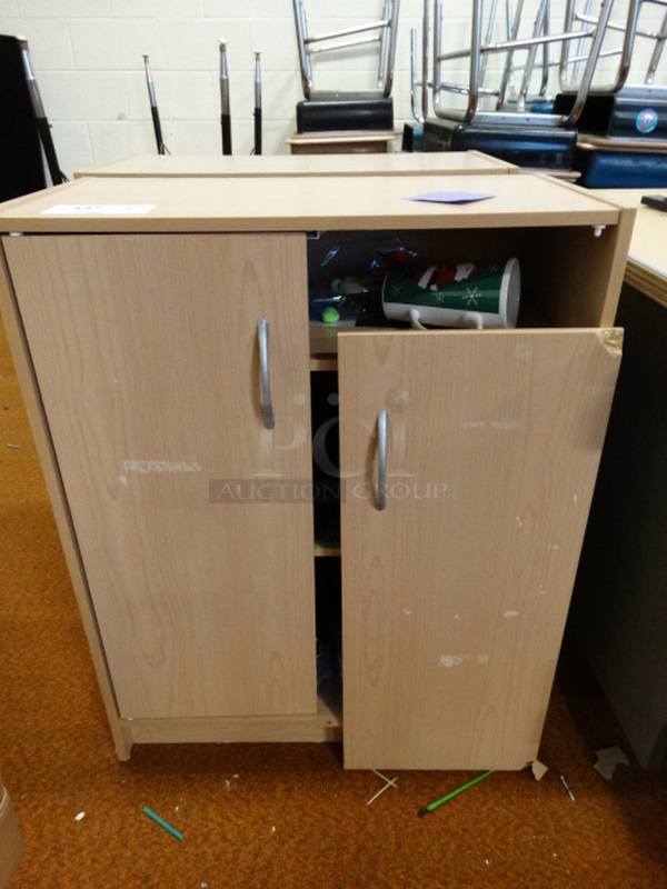 2 Wood Pattern 2 Door Cabinets w/ Contents! 24.5x12x32. 2 Times Your Bid!
