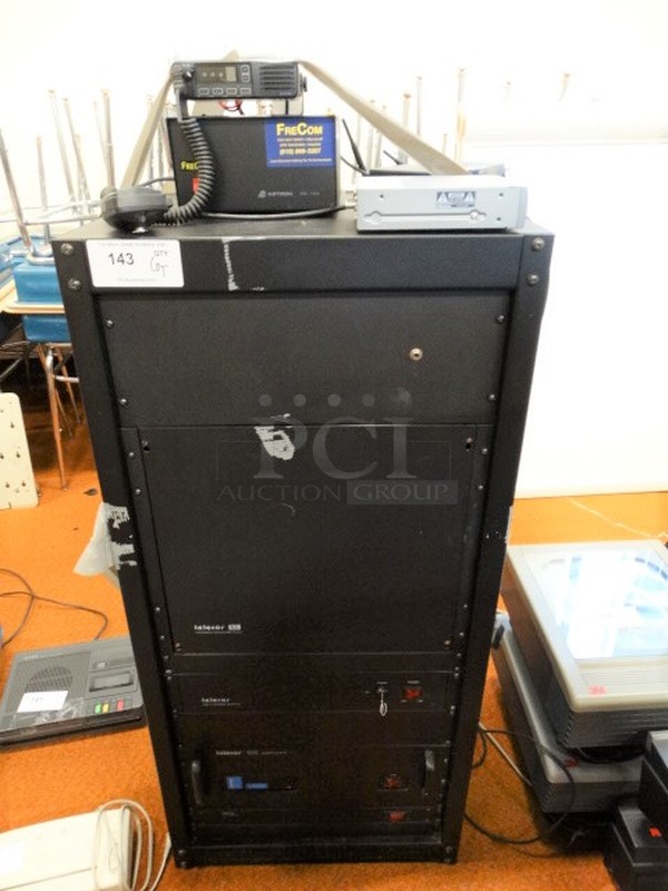 4 Items; Telecor XL Administrative Communication System, Telecor PSU-2 Power Supply, Telecor 125 Amplifier, Telecor AC-15 Power Bar in Black Metal Case. 22x18.5x55. 4 Times Your Bid! 