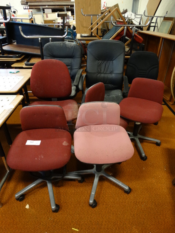 8 Various Chairs on Casters. Includes 18x18x30. 8 Times Your Bid!