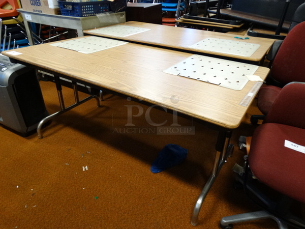 2 Wood Pattern Tables on Metal Legs. 60x30x28. 2 Times Your Bid! - Image 1 of 3