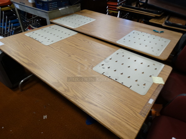 2 Wood Pattern Tables on Metal Legs. 60x30x28. 2 Times Your Bid! - Image 2 of 3