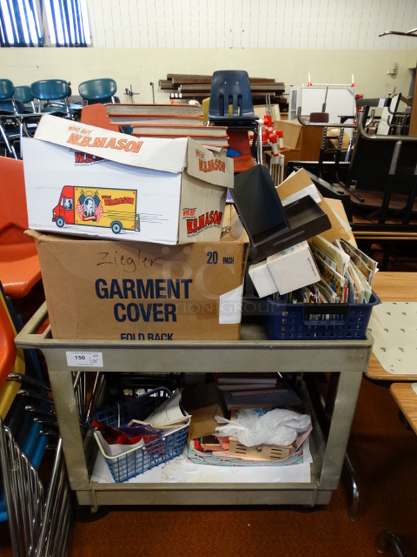 ALL ONE MONEY! Lot of Various Items Including Textbooks on Tan Poly 2 Tier Cart w/ Casters! 40x26x32 - Image 1 of 5