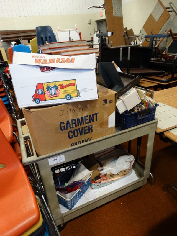 ALL ONE MONEY! Lot of Various Items Including Textbooks on Tan Poly 2 Tier Cart w/ Casters! 40x26x32 - Image 2 of 5
