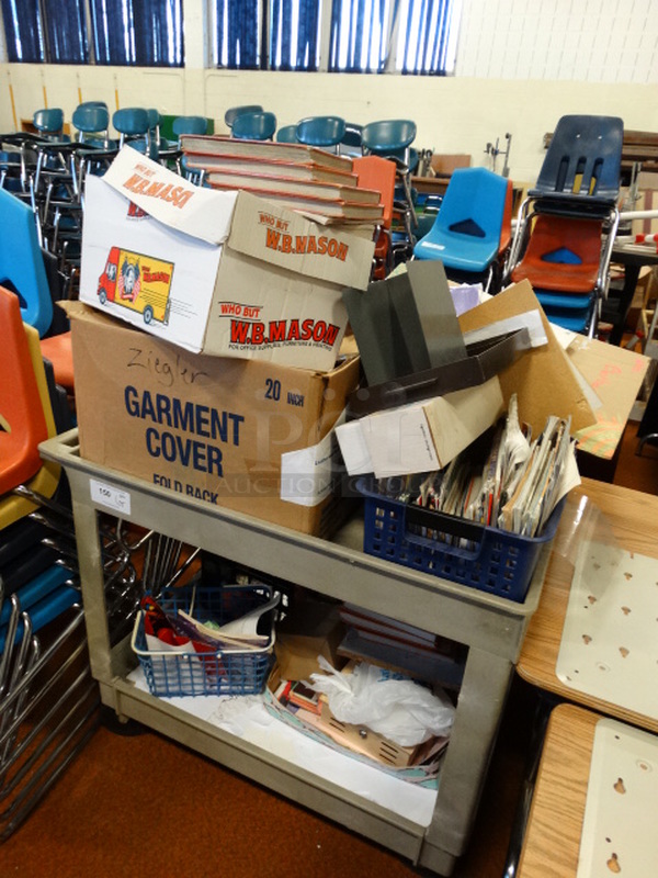 ALL ONE MONEY! Lot of Various Items Including Textbooks on Tan Poly 2 Tier Cart w/ Casters! 40x26x32 - Image 3 of 5