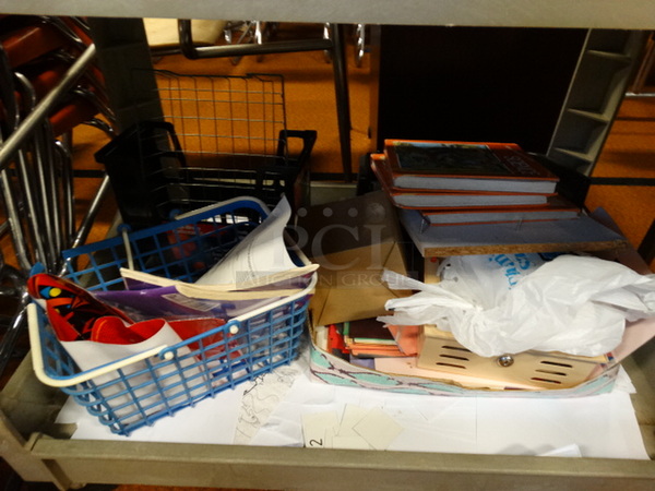 ALL ONE MONEY! Lot of Various Items Including Textbooks on Tan Poly 2 Tier Cart w/ Casters! 40x26x32 - Image 4 of 5
