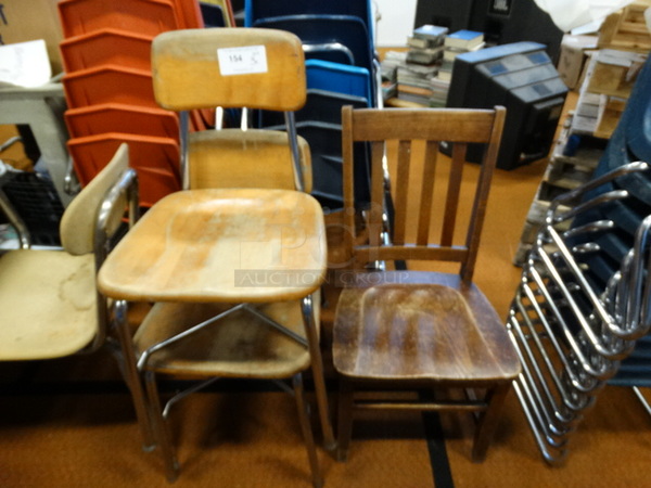 3 Various Wood Pattern Chairs. includes 17x16x32. 3 Times Your Bid!