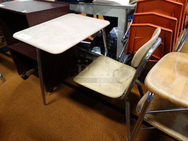 Metal Student Desk w/ Attached Chair. 24x34x32 - Image 1 of 3