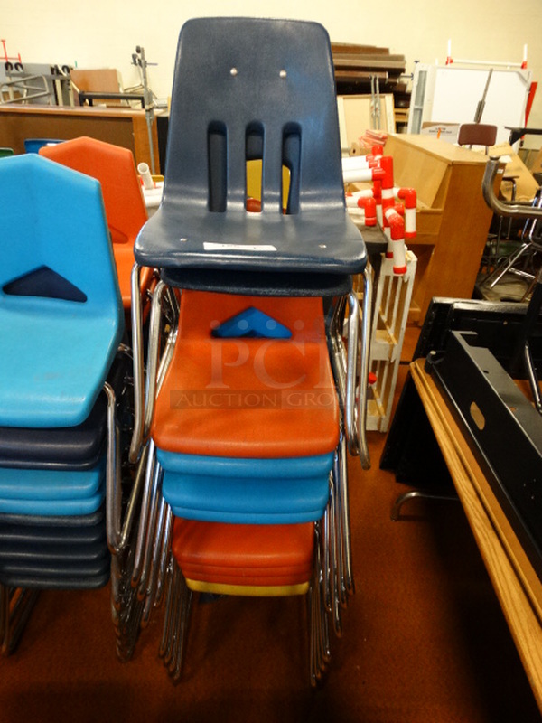 20 Various Poly Chairs on Metal Legs. Includes 17x21x28. 20 Times Your Bid!