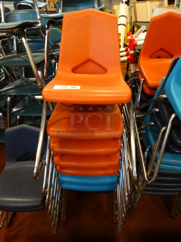 12 Various Poly Chairs on Metal Legs. Includes 17x21x28. 12 Times Your Bid!