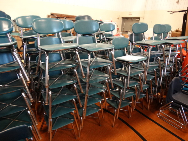 10 Blue Metal Chairs on Metal Legs. Stock Picture - Cosmetic Condition May Vary. Includes 16x18x24. 10 Times Your Bid! - Image 2 of 4