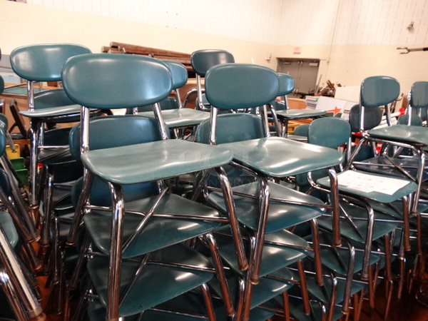 10 Blue Metal Chairs on Metal Legs. Stock Picture - Cosmetic Condition May Vary. Includes 16x18x24. 10 Times Your Bid! - Image 3 of 4
