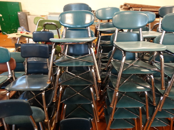 10 Blue Metal Chairs on Metal Legs. Stock Picture - Cosmetic Condition May Vary. Includes 16x18x24. 10 Times Your Bid! - Image 4 of 4