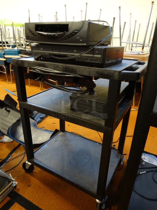 ALL ONE MONEY! Lot of VHS Player, Sony DVD VHS Player and Black AV Cart on Casters! Cart: 26x18x34 - Image 2 of 6