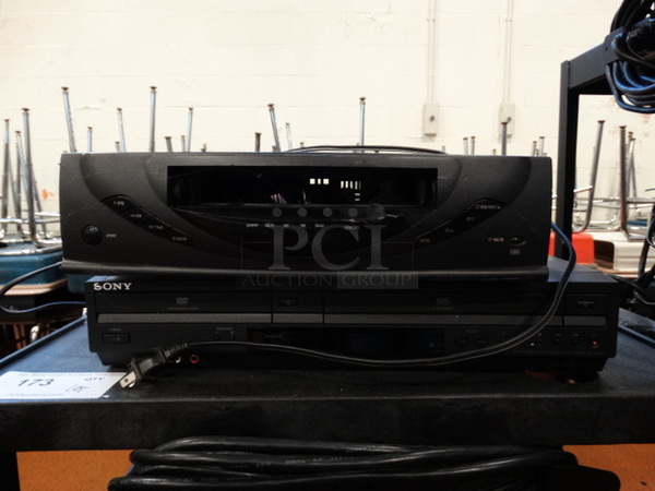 ALL ONE MONEY! Lot of VHS Player, Sony DVD VHS Player and Black AV Cart on Casters! Cart: 26x18x34 - Image 3 of 6