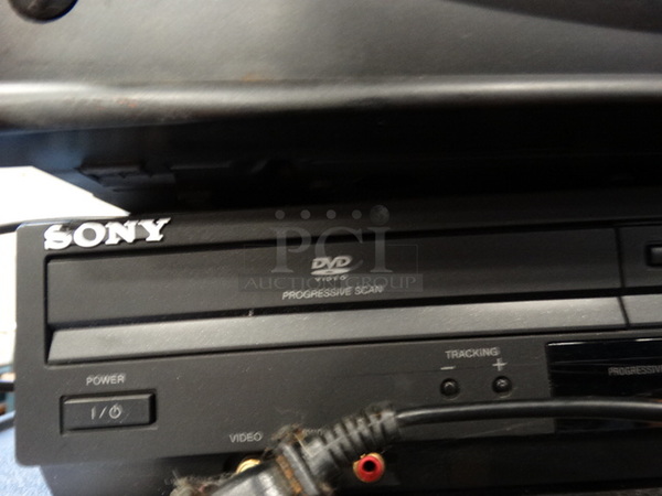 ALL ONE MONEY! Lot of VHS Player, Sony DVD VHS Player and Black AV Cart on Casters! Cart: 26x18x34 - Image 6 of 6