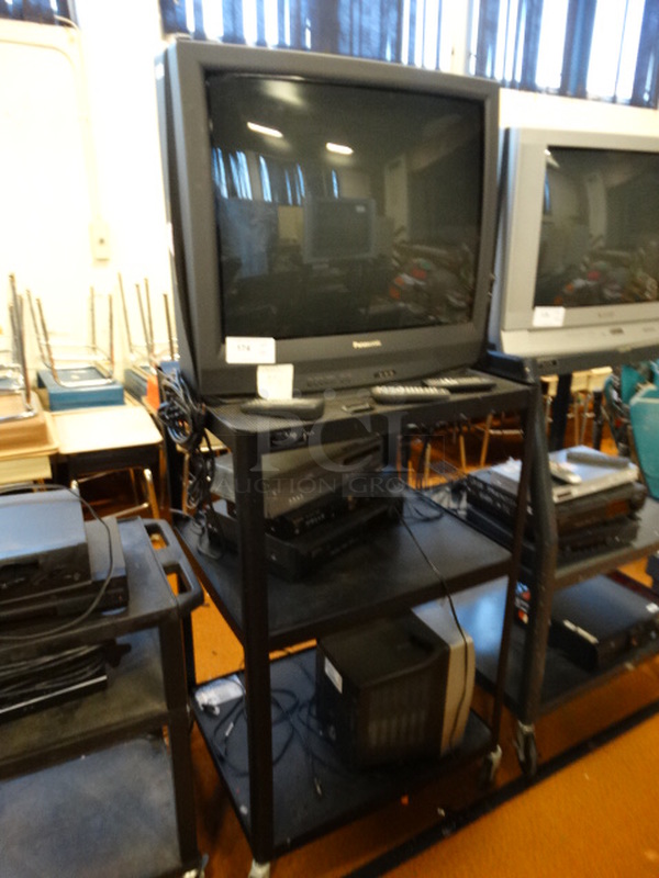 ALL ONE MONEY! Lot of Panasonic TV, Magnavox VHS DVD Player, Panasonic DVD Player, Panasonic Desktop Editor, Toshiba Model MV13N3 TV and Black 3 Tier AV Cart on Casters! Cart: 30.5x26x48.5 - Image 2 of 6