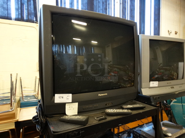 ALL ONE MONEY! Lot of Panasonic TV, Magnavox VHS DVD Player, Panasonic DVD Player, Panasonic Desktop Editor, Toshiba Model MV13N3 TV and Black 3 Tier AV Cart on Casters! Cart: 30.5x26x48.5 - Image 3 of 6