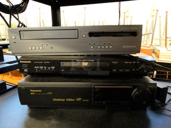 ALL ONE MONEY! Lot of Panasonic TV, Magnavox VHS DVD Player, Panasonic DVD Player, Panasonic Desktop Editor, Toshiba Model MV13N3 TV and Black 3 Tier AV Cart on Casters! Cart: 30.5x26x48.5 - Image 4 of 6
