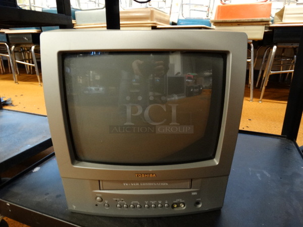 ALL ONE MONEY! Lot of Panasonic TV, Magnavox VHS DVD Player, Panasonic DVD Player, Panasonic Desktop Editor, Toshiba Model MV13N3 TV and Black 3 Tier AV Cart on Casters! Cart: 30.5x26x48.5 - Image 5 of 6