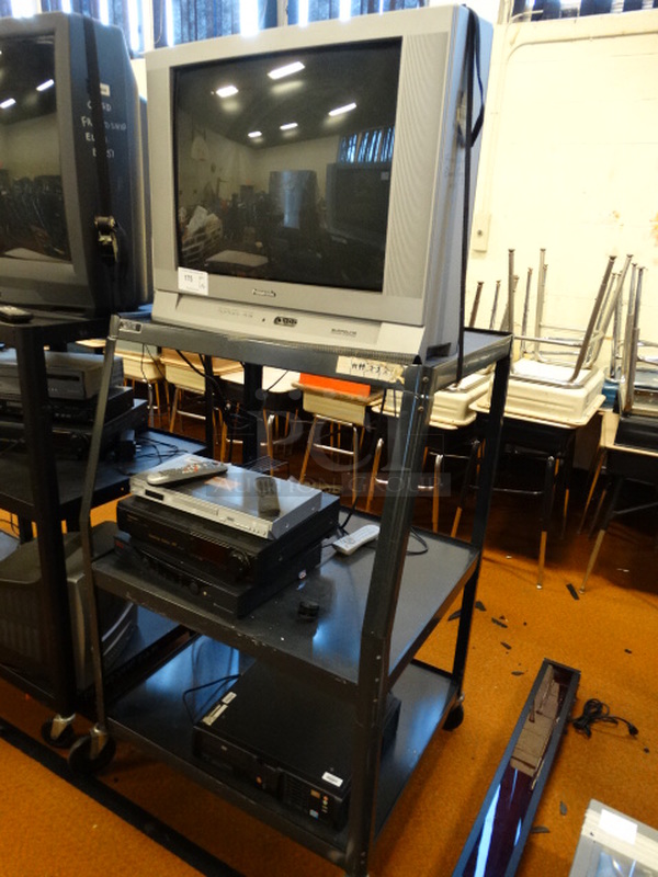 ALL ONE MONEY! Lot of Panasonic TV, Panasonic DVD Player, Panasonic Desktop Editor, Comcast Box and Black 3 Tier AV Cart on Casters! Cart: 33x28x49 - Image 7 of 7