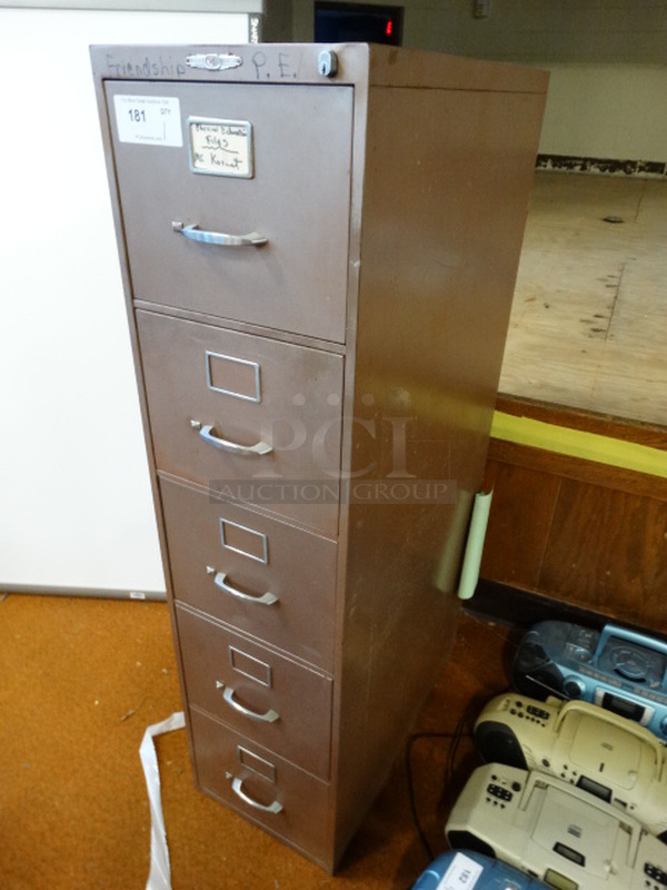 Yawman Brown Metal 5 Drawer Filing Cabinet. 15x28x58 - Image 2 of 4