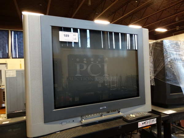 ALL ONE MONEY! Lot of Zenith Television, Sony VHS DVD Player, Apex VHS Player, Computer Tower, Keyboard and Metal 3 Tier AV Cart! Cart: 30.5x26x48.5 - Image 3 of 8