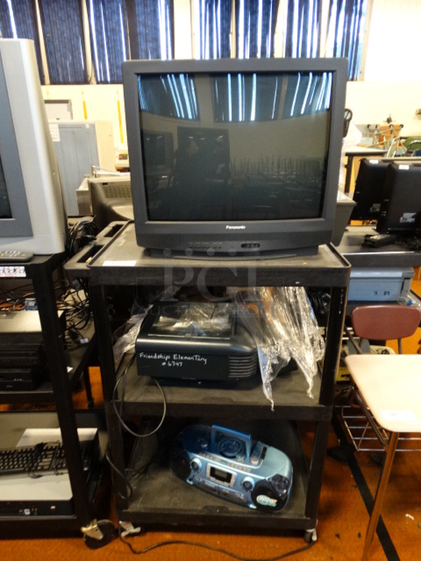 ALL ONE MONEY! Lot of Panasonic Television, Projector and Cassette Player and Metal 3 Tier AV Cart! Cart: 35x24x48.5