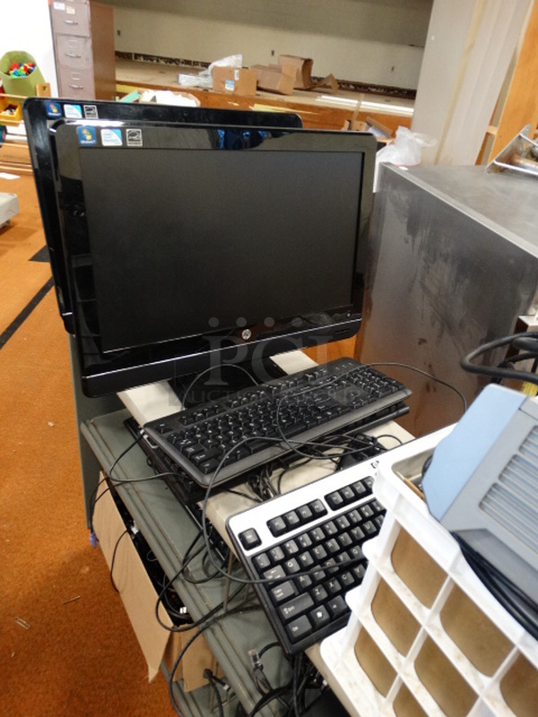 ALL ONE MONEY! Lot of 2 HP Computers, 5 Keyboards, Cassette Player and 3 Tier Cart on Casters! Cart: 47.5x15.5x35 - Image 3 of 7
