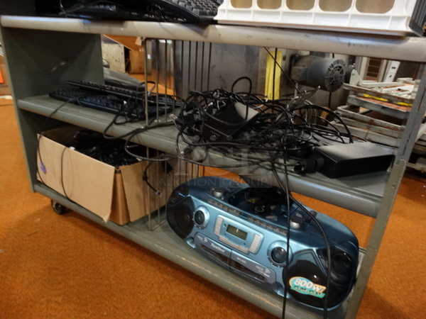 ALL ONE MONEY! Lot of 2 HP Computers, 5 Keyboards, Cassette Player and 3 Tier Cart on Casters! Cart: 47.5x15.5x35 - Image 4 of 7