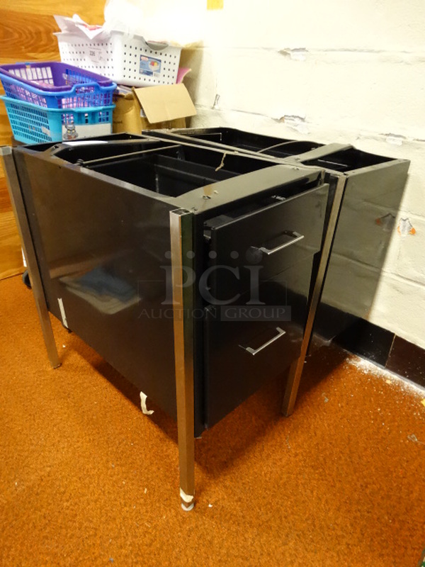 2 Black Metal 2 Drawer Under-Desk Filing Cabinet Drawers. Each Only Has 2 Legs. 16x28x28. 2 Times Your Bid!